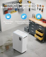 30 Pint Dehumidifier for Basement, 2500 Sq. Ft Dehumidifiers for Home with Dr…