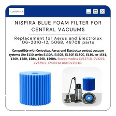 Nispira 506B Foam Dust Filter for Electrolux Centralux Aerus Central Vacuum, 2Pk