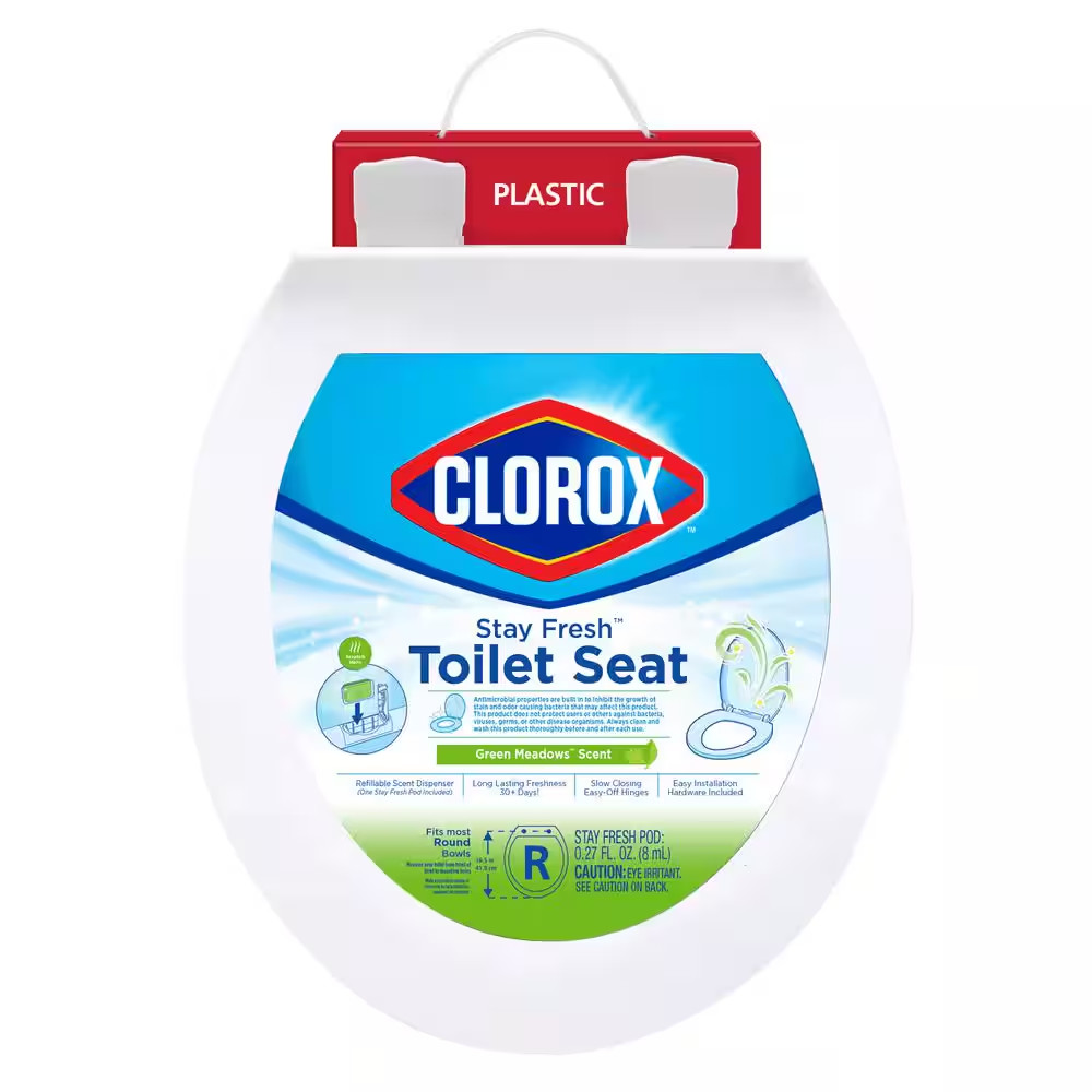 Round Stay Fresh Scented Plastic Toilet Seat in White with Easy-Off Hinges