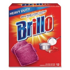 Brillo Steel Wool Soap Pads, 3 x 3, Gray/Pink, 12 Pads/Box, 12 Boxes/Carton