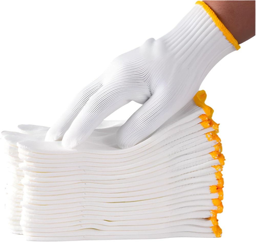Unisex white cotton polyester knitted safety gloves,suitable for gardening