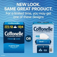 Cottonelle Freshcare Flushable Wipes, 12 ct., 504 wipes 126.90 square feet total