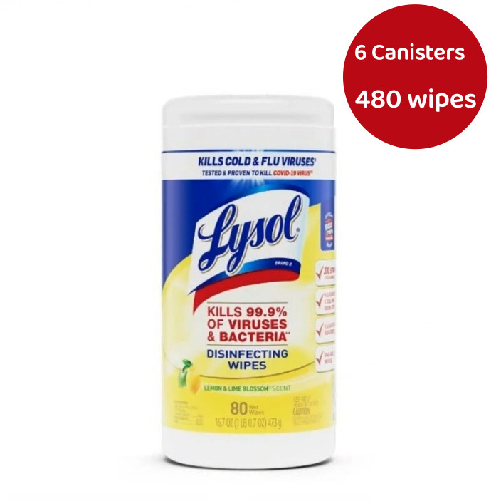 Lysol Lemon & Lime All-Purpose Cleaner Wipes, 6 Canisters (480 Wipes Total)
