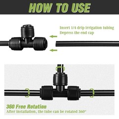 24 Pieces Drip Irrigation Parts 8 Pcs 1/2” to 1/4” and 1/4”, Black
