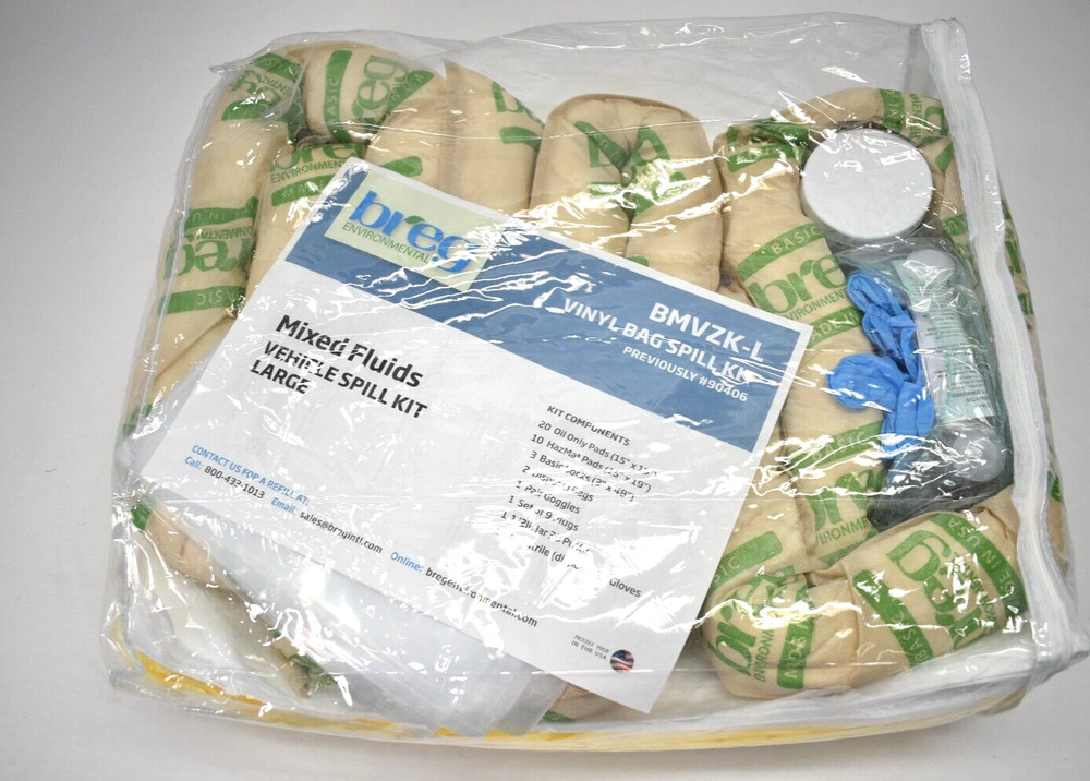 Breg Environmental Mixed Fluids Vinyl Zipper Bag Kit Vehicle Spill Kit BMVZK-L