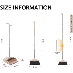 XXFLOWER Broom and Dustpan Set with Long Handle, Light Weight Medium, Beige