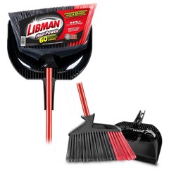 Libman High Power Angle Broom & Dustpan Red Steel Handle Black Fibers