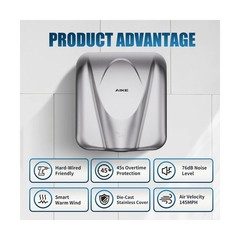 AIKE Elephant Power Commercial Hand Dryer High Speed Auto Warm Wind, Brushed …