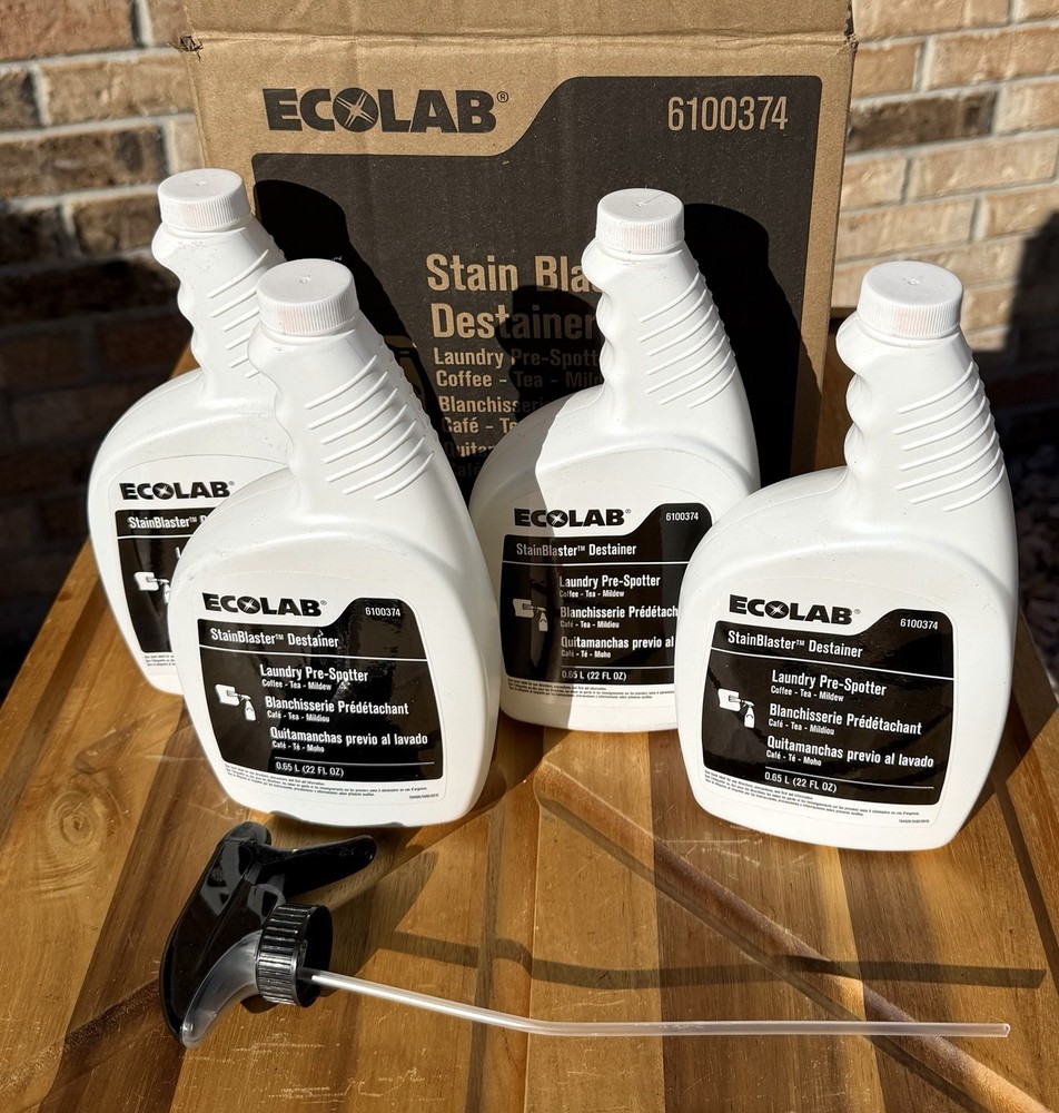(4) Ecolab 6100374 StainBlaster Destainer Laundry Pre-Spotter 22oz w/Sprayer