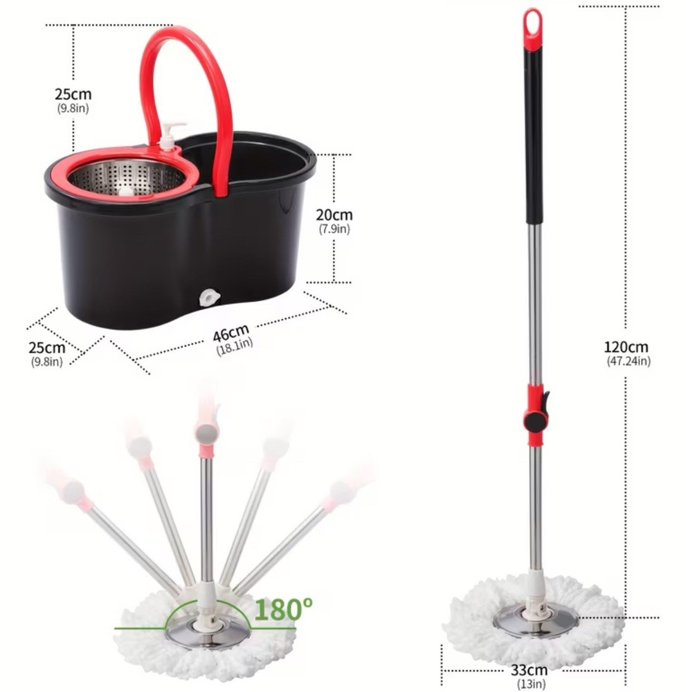 Spin Mop Bucket Set with Wringer Basket, Handle & Replacement Mop Head