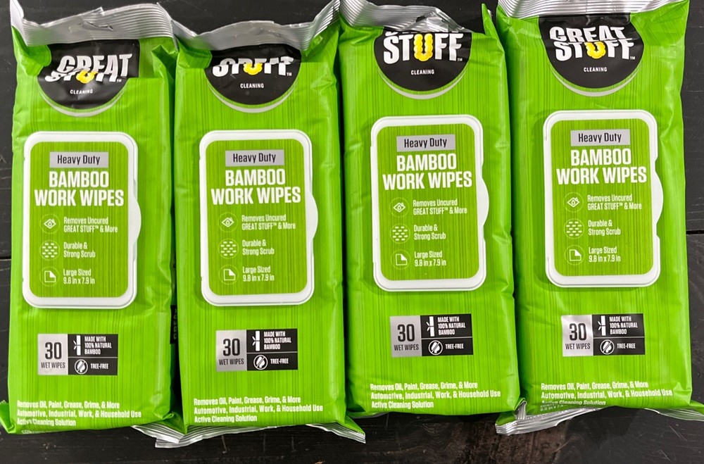 Great Stuff Bamboo Work Wipes Heavy Duty 4PACK . Large Size, 30 Wipes Per Pack