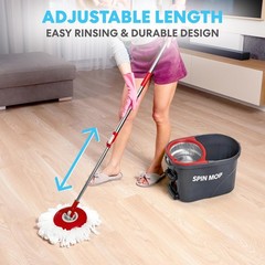 Simpli-Magic 79349 Spin Mop Cleaning System with 3 Microfiber Kit, Red/Black