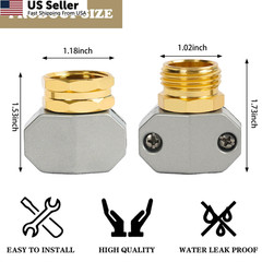 Hourleey Garden Hose Repair Kit, 2 Sets Aluminum Alloy 2 Set, Silver, Gold