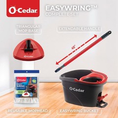 O-Cedar EasyWring Microfiber Spin Mop & Bucket System Floor Cleaner Red Gray
