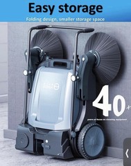 YANGZI IZONIX Manual Sweeper 55L 40in Path Side Brushes Multi-Surface