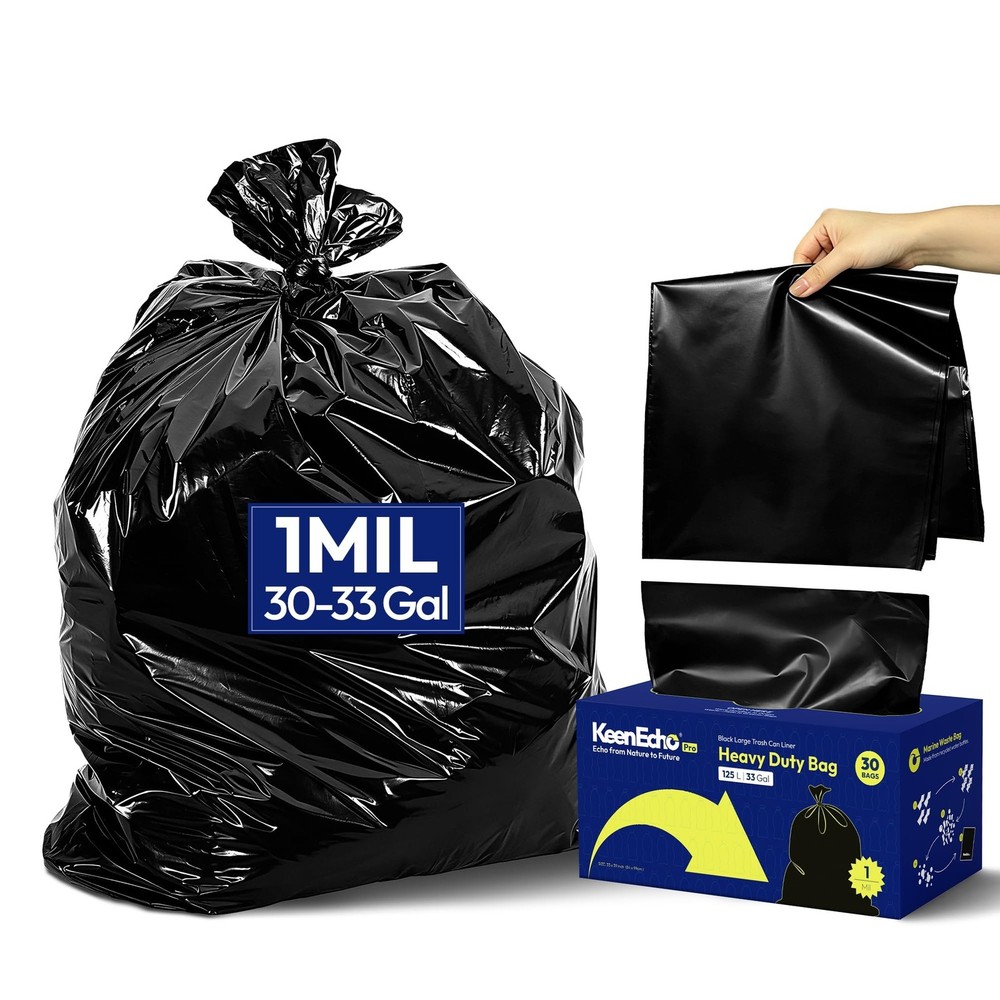 Heavy Duty Trash Bags 33 Gallon 30 Count, 1.0 Mil, Strong Black Garbage Bags,…