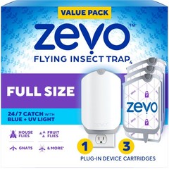 Zevo Flying Insect Trap – Plug-in Indoor Fly 1 Device & 3 Cartridges, White