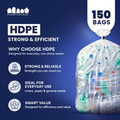 Plasticplace 55-60 Gallon High Density Trash Bags – Clear, 17 Microns, 150 bags