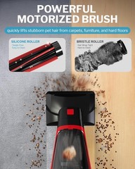 Handheld cordless vacuum cleaner for pet hair, rechargeable, red.