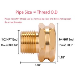 2 Pack Brass Garden Hose Adapter, 3/4″ GHT Female x 1/2″ NPT Male,