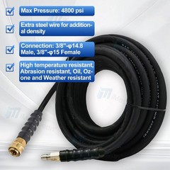 Hot Water Pressure Washer Hose 3/8″ x 100ft 6000 psi Non-Marking 2-Braid Gray