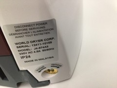 World Dryer Airforce Hi-Speed Hand Dryer J4-974A3, Voltage: 208-240 V, White