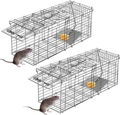 2PCS Collapsible Metal Rat Cage for Home Shop Garage Farm Office Pest Trap