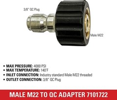 Simpson Genuine OEM Adapter, 3/8″ QC Plug X M22 – 7101772
