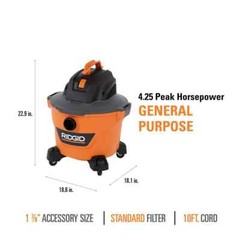 RIDGID 9 Gal. 4.25 Peak HP NXT Wet Dry Vacuum w/ General Debris Filter & Hose