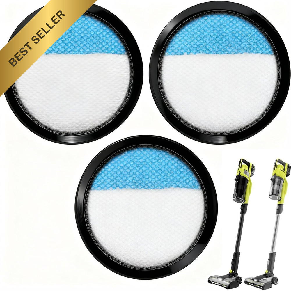 3 Pack Washable Filter for Ryobi 18V Cordless Stick Vacuum PCL720 PBLSV716 717