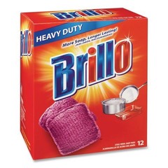 Brillo Steel Wool Soap Pads, 3 x 3, Gray/Pink, 12 Pads/Box, 12 Boxes/Carton