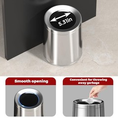 8L/2.1GAL Small Bathroom Garbage Can,Open Top Trash Can,Silver Stainless Stee…