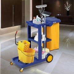 500 Lbs Capacity Janitorial Cart 3-Tier Rolling Cart w/ 15-Gallon Collection Bag