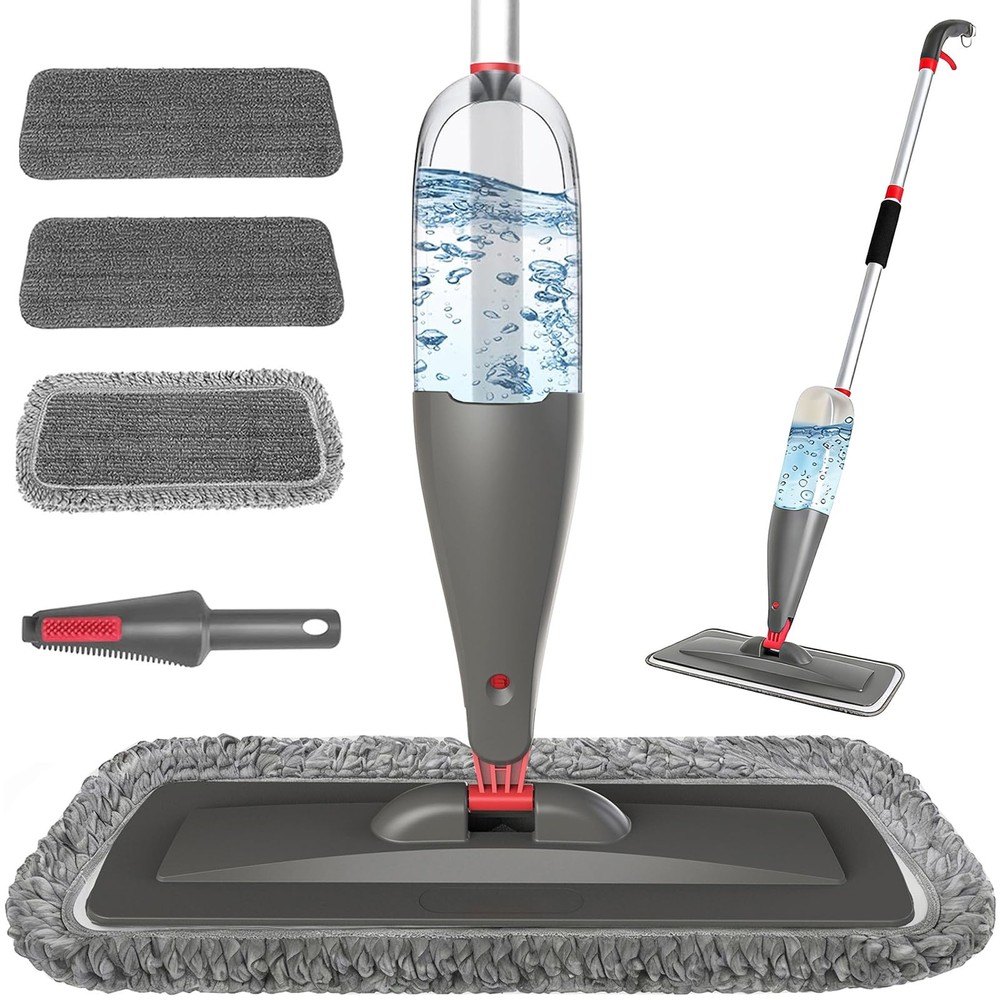 Spray Mop for Floor Cleaning with 3pcs Washable Pads – Wet Dry 800 ml, Gray
