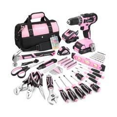 WORKPRO Pink Tool Kit with Drill, Tool Set with 20V Cordless Lithium-ion Dril…