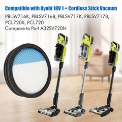18V ONE + Washable Filter for Ryobi Cordless Stick Vacuum PCL720, 3 Pack