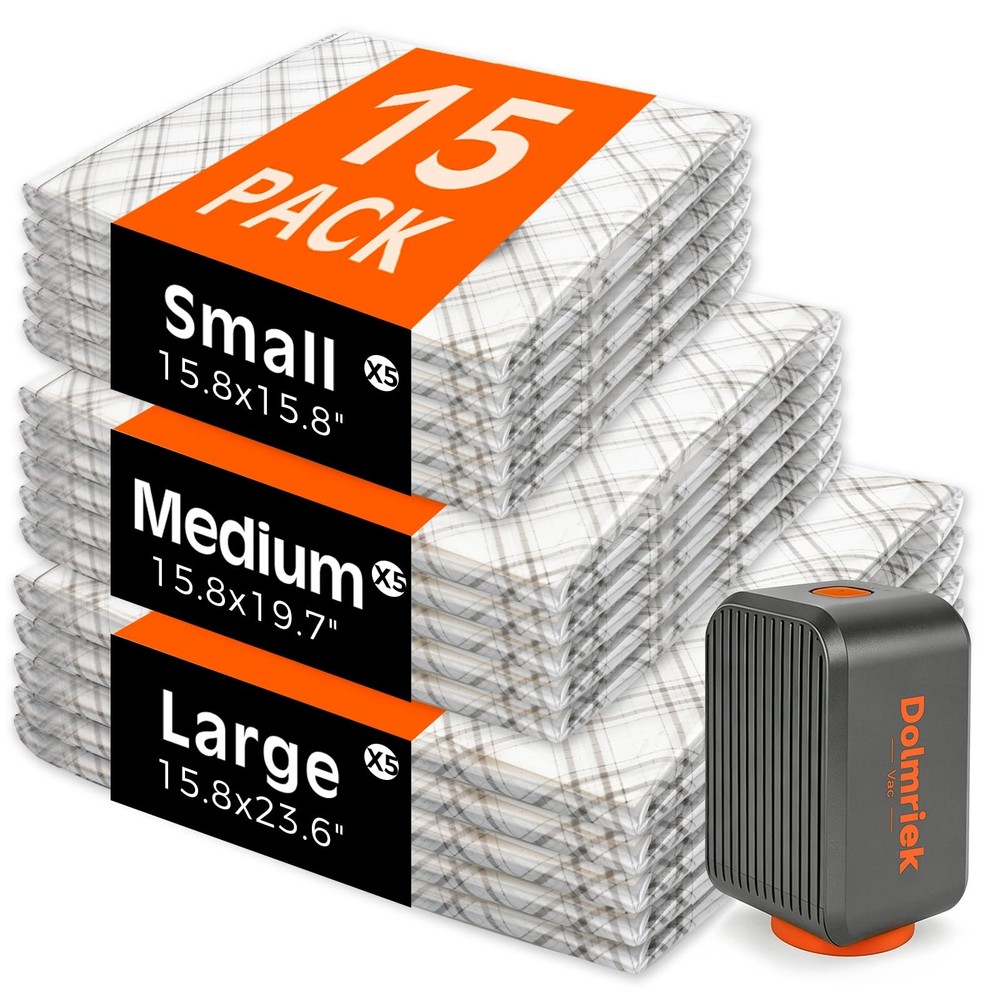 15pcs Vacuum Seal Bags for Clothing Travel, 15 Combo Travel Size, Dark Grey