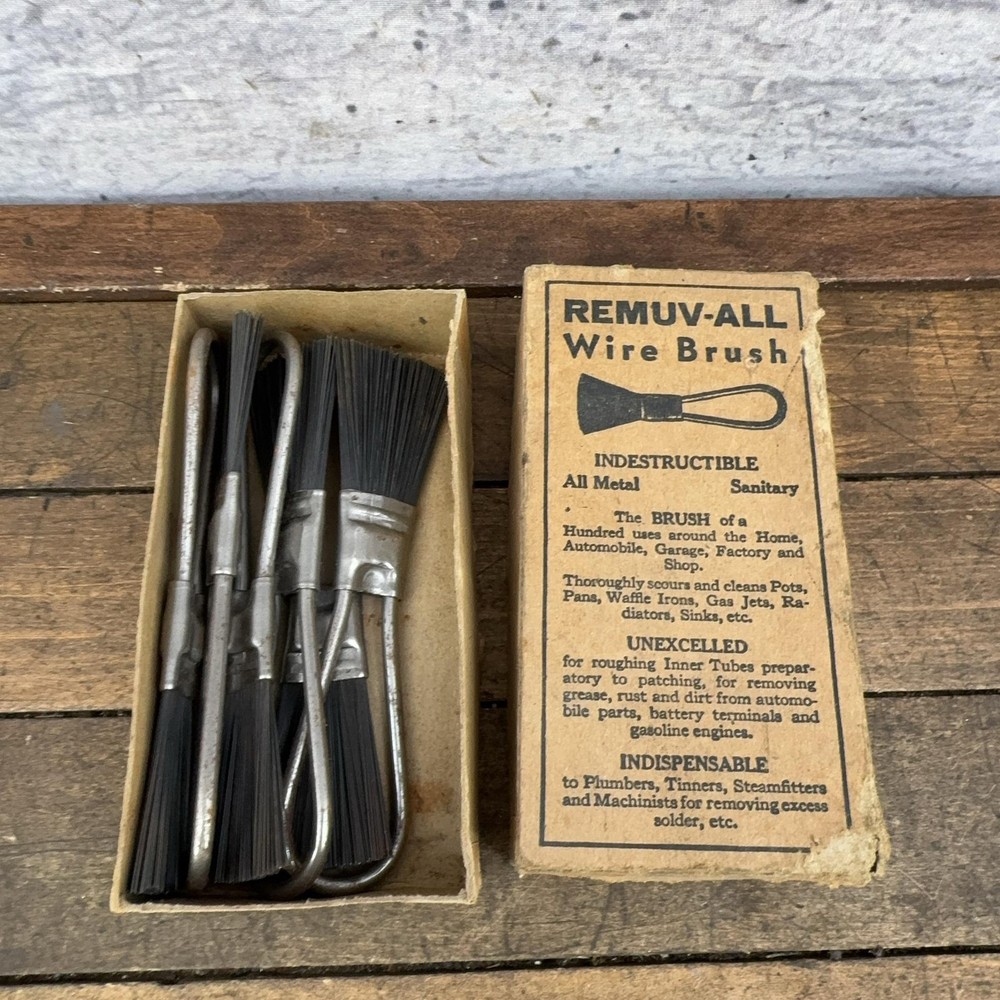 Vintage Remuv-All Stainless Wire Brushes Lot All Metal USA Bike Cleaning Tools