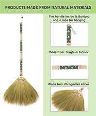 Thai Vintage Retro Grass Broom Stick, Asian Straw for Wedding Jumping, Witch, Ho