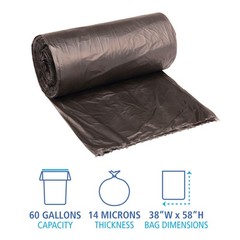 Boardwalk V7658Hkkr01 200 Count 60 Gallon Capacity Light-Duty Waste Bags