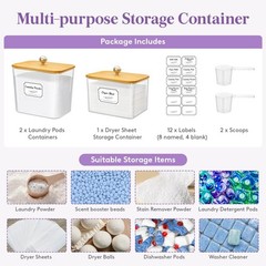 Lifewit Laundry Pods Container with Lid, Dryer Sheet 0.53+0.7gal, Natural