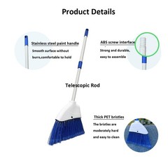 Small Broom – Indoor or Outdoor Portable with Adjustable Handle, White