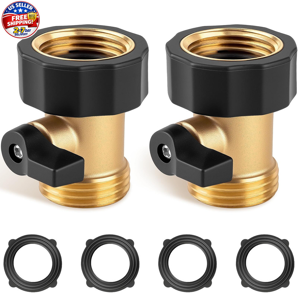 2 Pack Brass Garden Hose Shut Off Valve 3/4″ Heavy Duty Connector w Washers