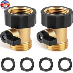 2 Pack Brass Garden Hose Shut Off Valve 3/4″ Heavy Duty Connector w Washers
