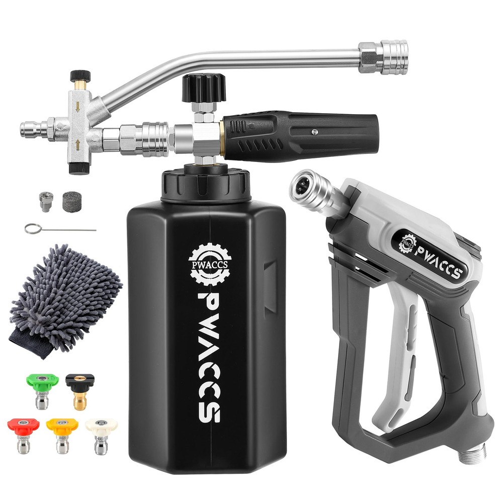 PWACCS Pressure Washer Foam Gun with Dual Connector Accessory, 1.5 L, black