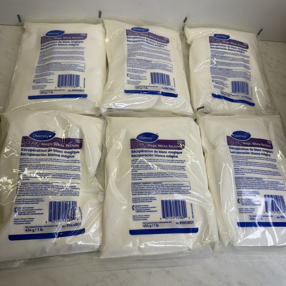 6 Bags Diversey Clax 75B1 White Reclaim Fabric Stain Remover 1 lb In Each