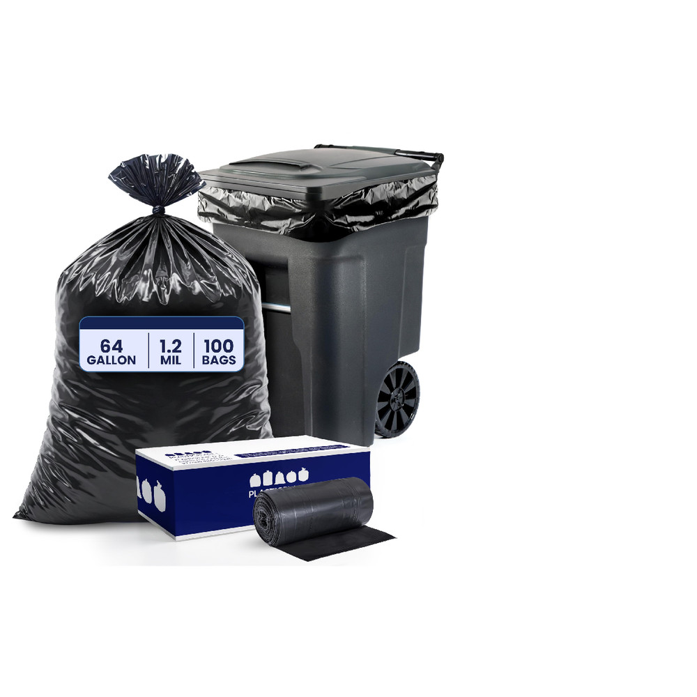 Plasticplace 64-65 Gallon Trash Can Liners For 1.2 Mil Heavy Duty Garbage 50 X