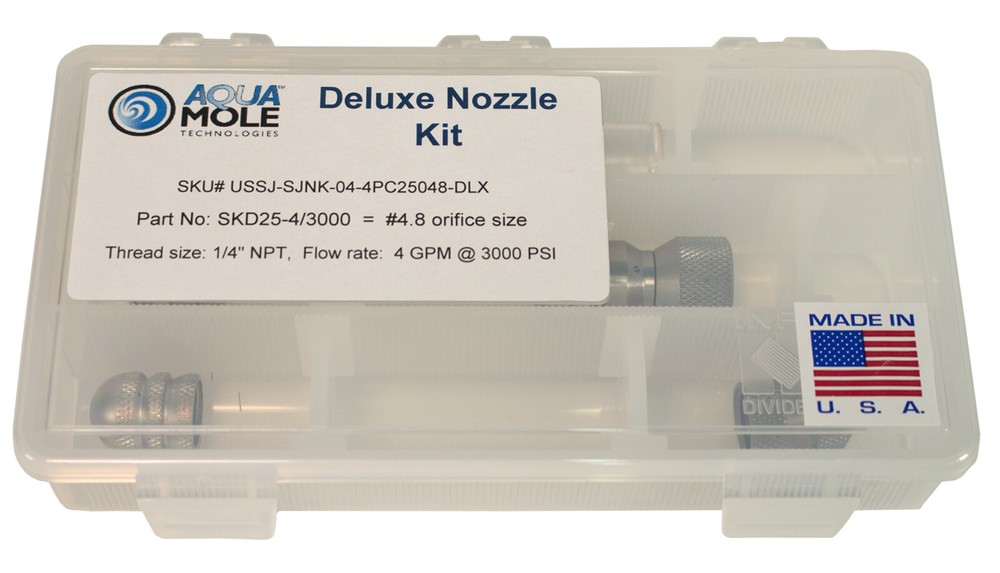 Aqua Mole 4pc Sewer Squad Deluxe Jetter Nozzle Kit 1/4″ NPT 3000 PSI 4.8 Orifice