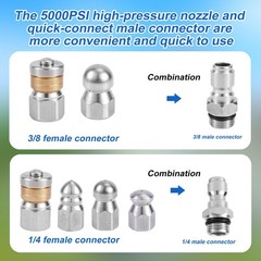 10pcs Sewer Jetter Nozzle Kit – Stainless Steel, 1/4″ & 3/8″ NPT M, Silver