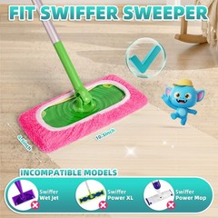 6 Pack Reusable Mop Pads Compatible with Swiffer Sweeper Mop, Green, Pink